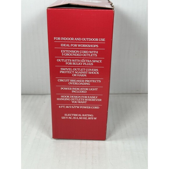 Holiday Time 5 Outlet Hub Extension Cord Indoor Outdoor 6 Ft NEW - Picture 2 of 2